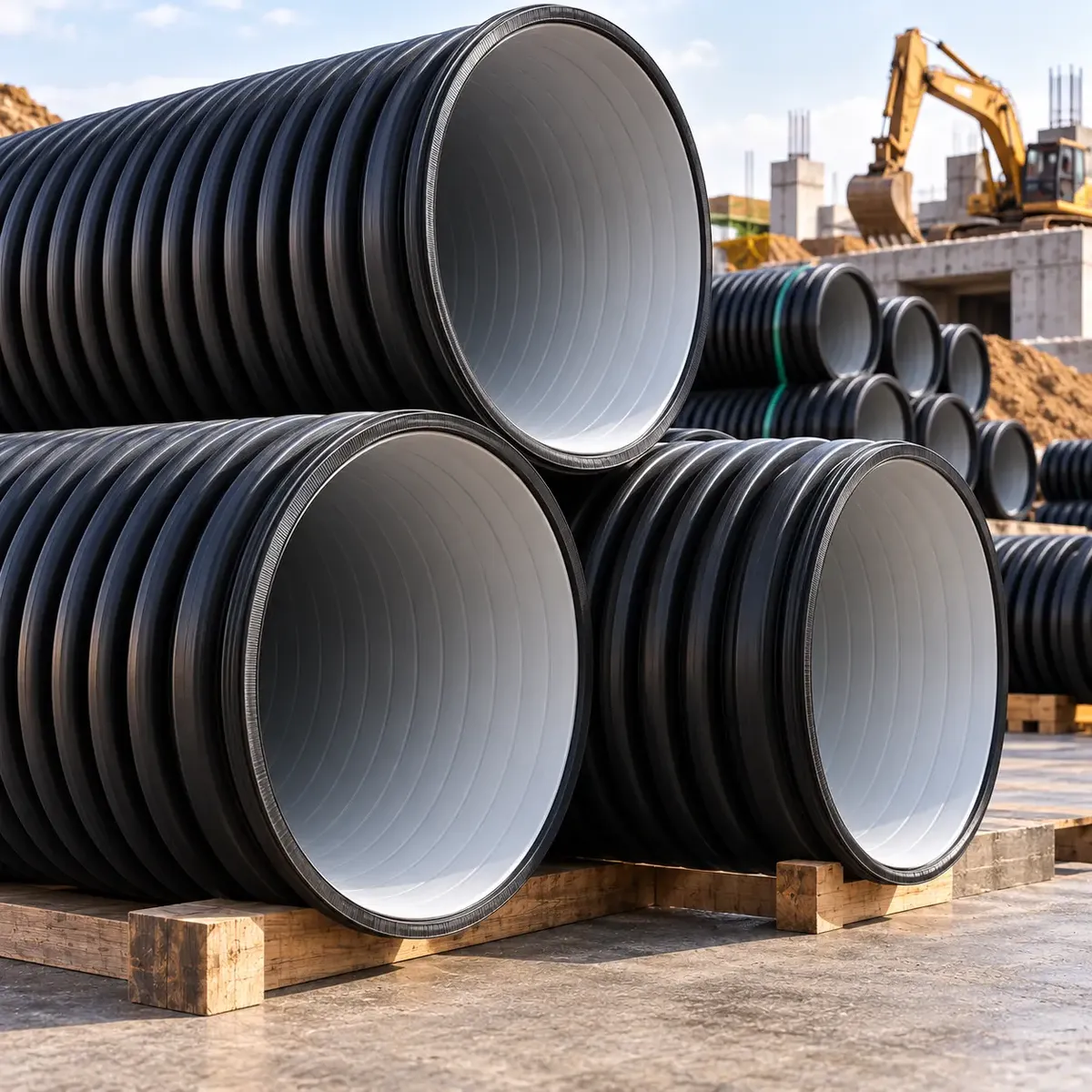 HDPE DWC dual wall pipes prepared for supply