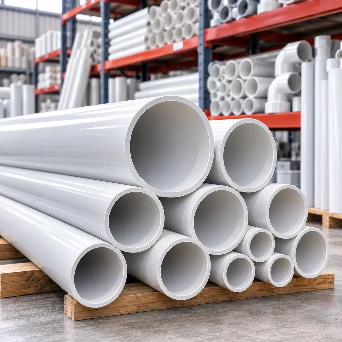UPVC pipes stacked for plumbing supply